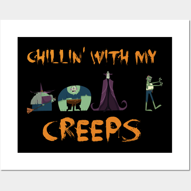 Chillin With My Creeps Halloween | Dog Halloween | Halloween gift | Spooky season gifts | Halloween Decor gifts | Funny Halloween Trick or treat | Alien Lovers Halloween | Halloween monsters | Spooky season Wall Art by johnii1422